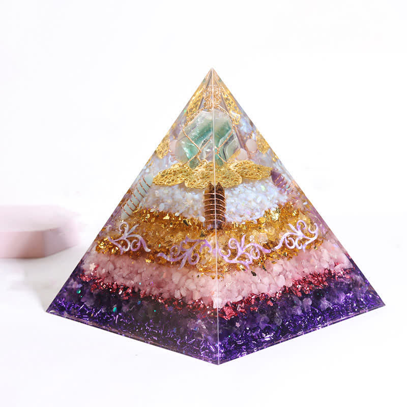 Olivenorma Piramide di Orgone in Cristallo Naturale da 15 cm fatta a mano