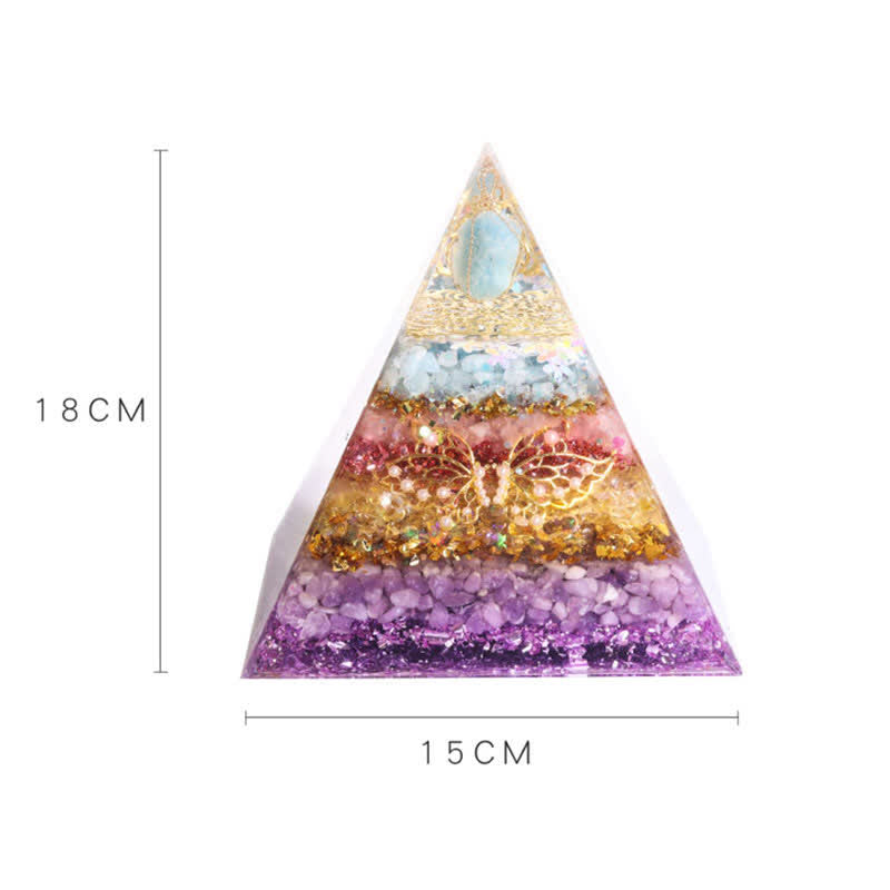 Olivenorma Piramide di Orgone in Cristallo Naturale da 15 cm fatta a mano