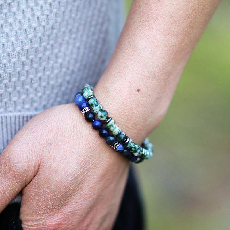 Olivenorma "Deepest Dreams" - Bracciale in avventurina blu naturale e agata muschiata - image 2