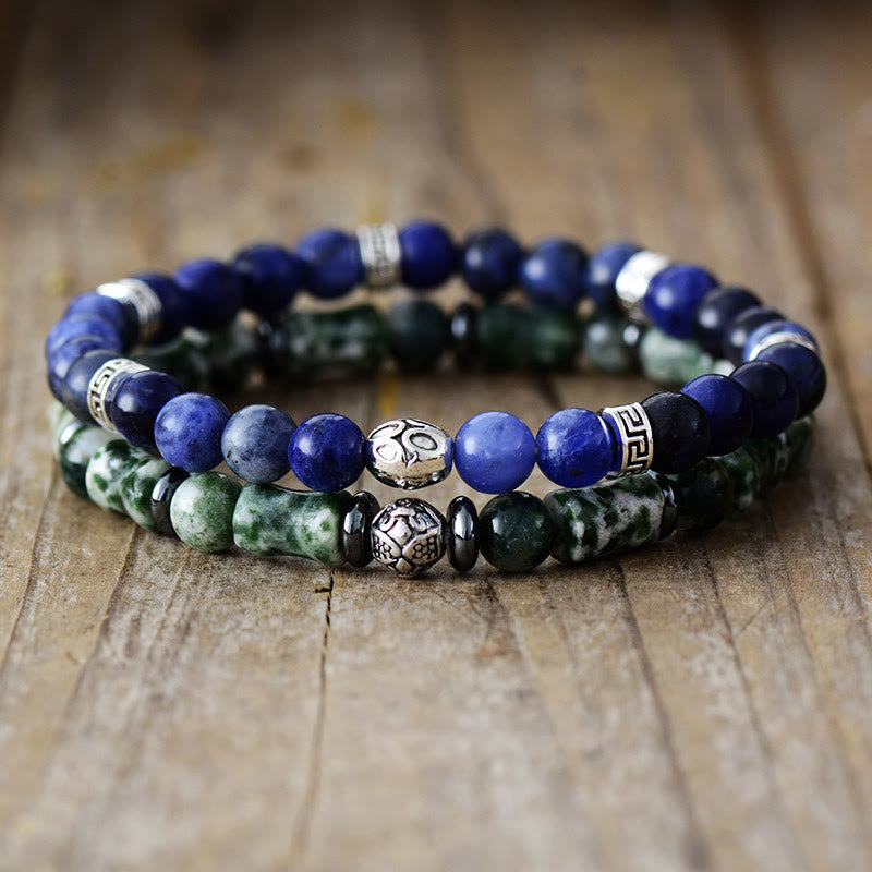 Olivenorma "Deepest Dreams" - Bracciale in avventurina blu naturale e agata muschiata - image 0
