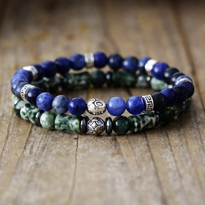 Olivenorma "Deepest Dreams" - Bracciale in avventurina blu naturale e agata muschiata - image 0