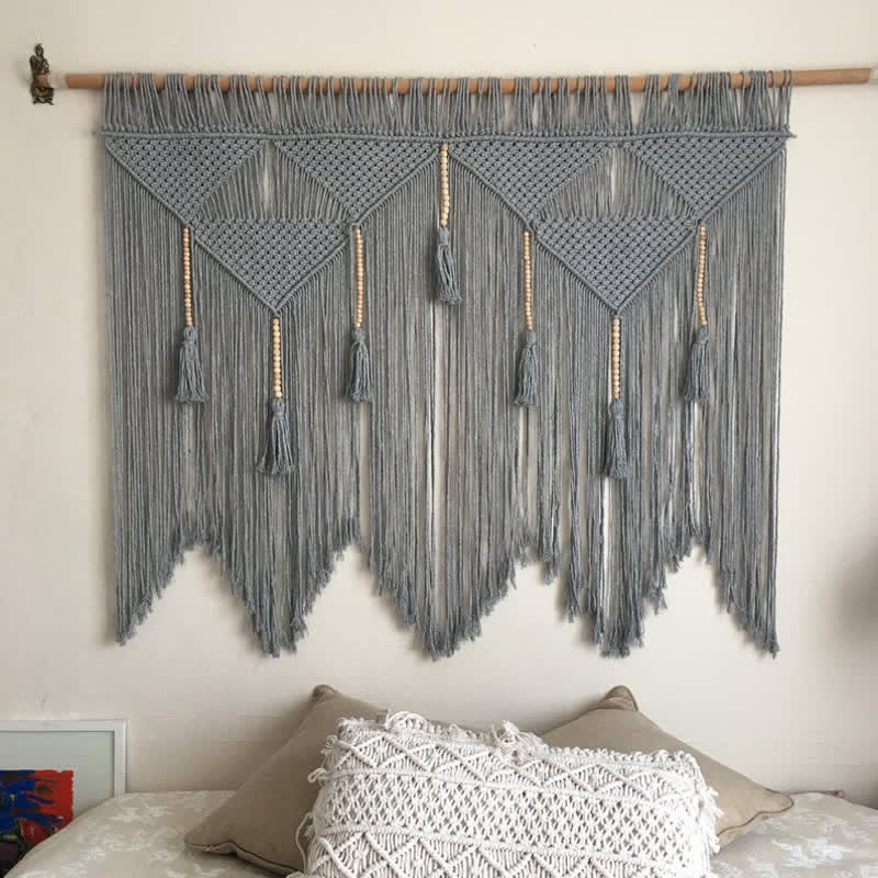 Olivenorma Boho Tapestry Grande decorazione da parete in macramè - Grigio (asta appendiabiti non inclusa) - 150x110 cm - image 11