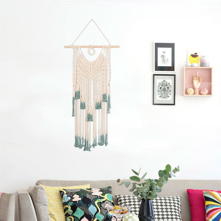 Olivenorma Macrame Verde Beige Arazzo Tessuto Appeso Decorazione da Parete 