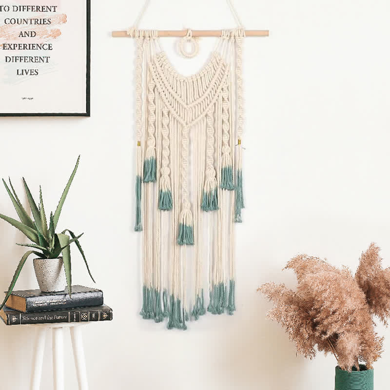 Olivenorma Macrame Verde Beige Arazzo Tessuto Appeso Decorazione da Parete 