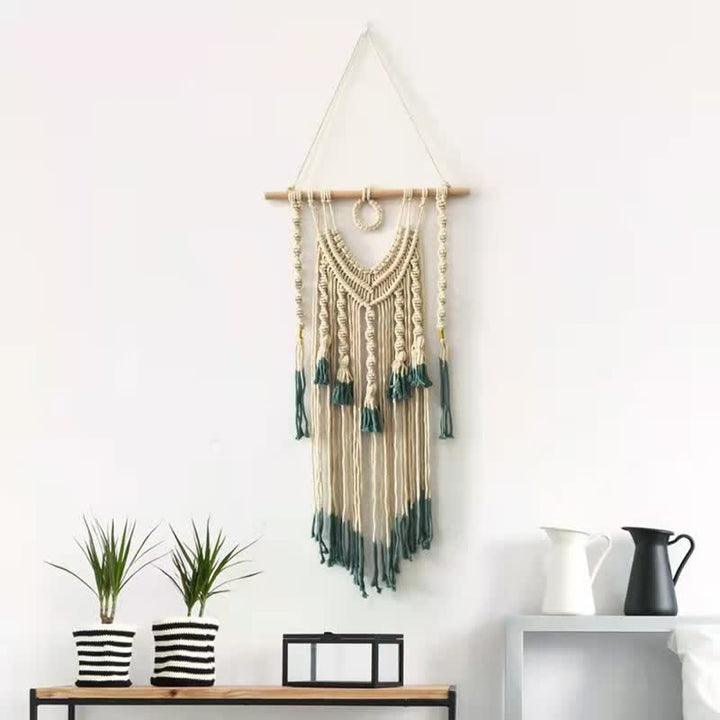 Olivenorma Macrame Verde Beige Arazzo Tessuto Appeso Decorazione da Parete 