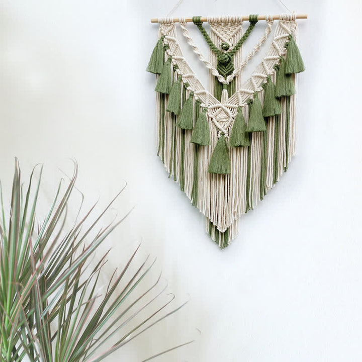 Olivenorma Khaki Green Handmade Weave Tassel Tapestry Decorazione da parete