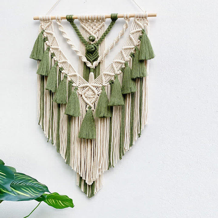 Olivenorma Khaki Green Handmade Weave Tassel Tapestry Decorazione da parete