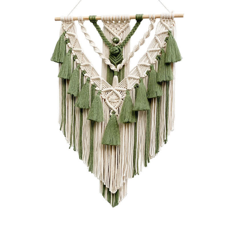 Olivenorma Khaki Green Handmade Weave Tassel Tapestry Decorazione da parete
