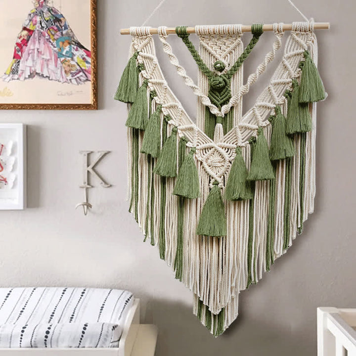 Olivenorma Khaki Green Handmade Weave Tassel Tapestry Decorazione da parete