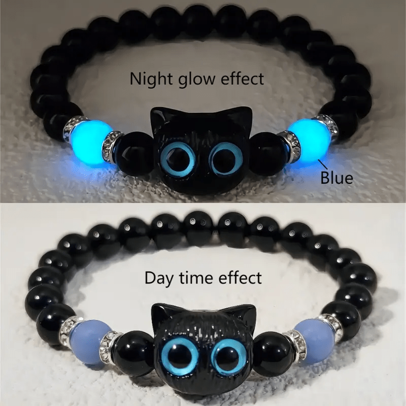 Olivenorma 1 pz Braccialetto di perline con ciondolo a forma di gatto carino luminoso 