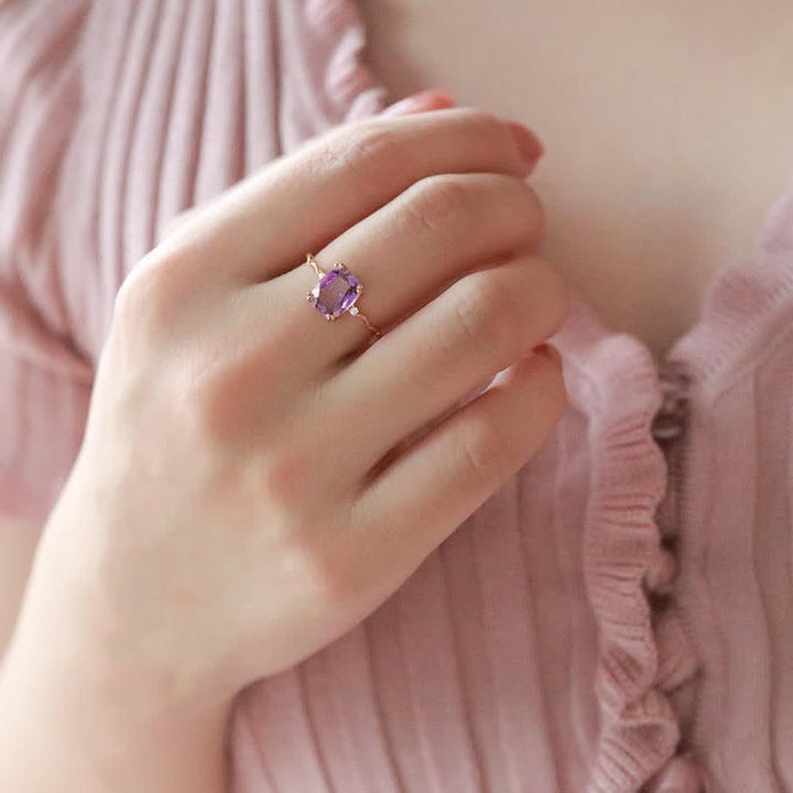 Anello Olivenorma con design a forma di cubo di zucchero in ametista e onda 