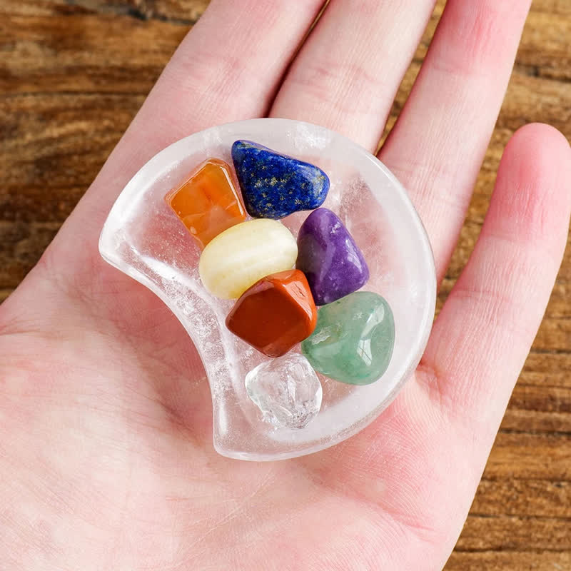 Ciotola di cristallo di quarzo con pietra preziosa dei 7 chakra Olivenorma 