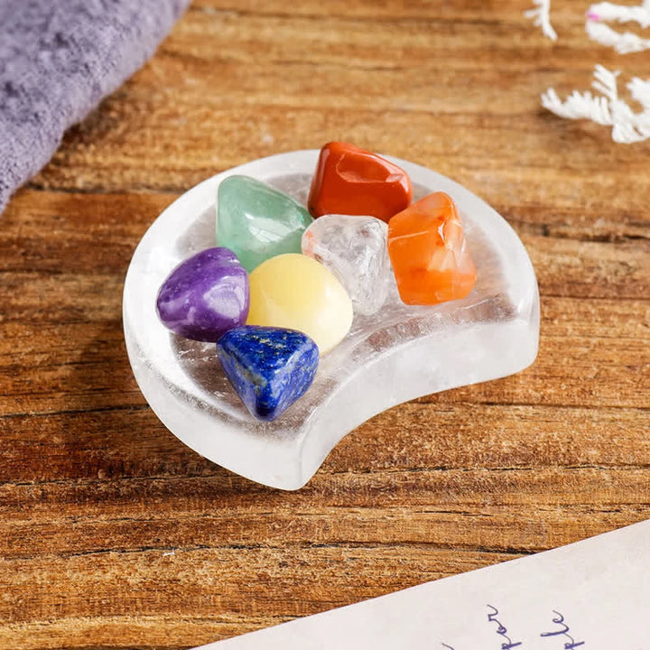Ciotola di cristallo di quarzo con pietra preziosa dei 7 chakra Olivenorma 