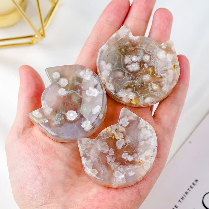 Ciotola di cristallo con testa di gatto in agata e fiori di ciliegio Olivenorma 