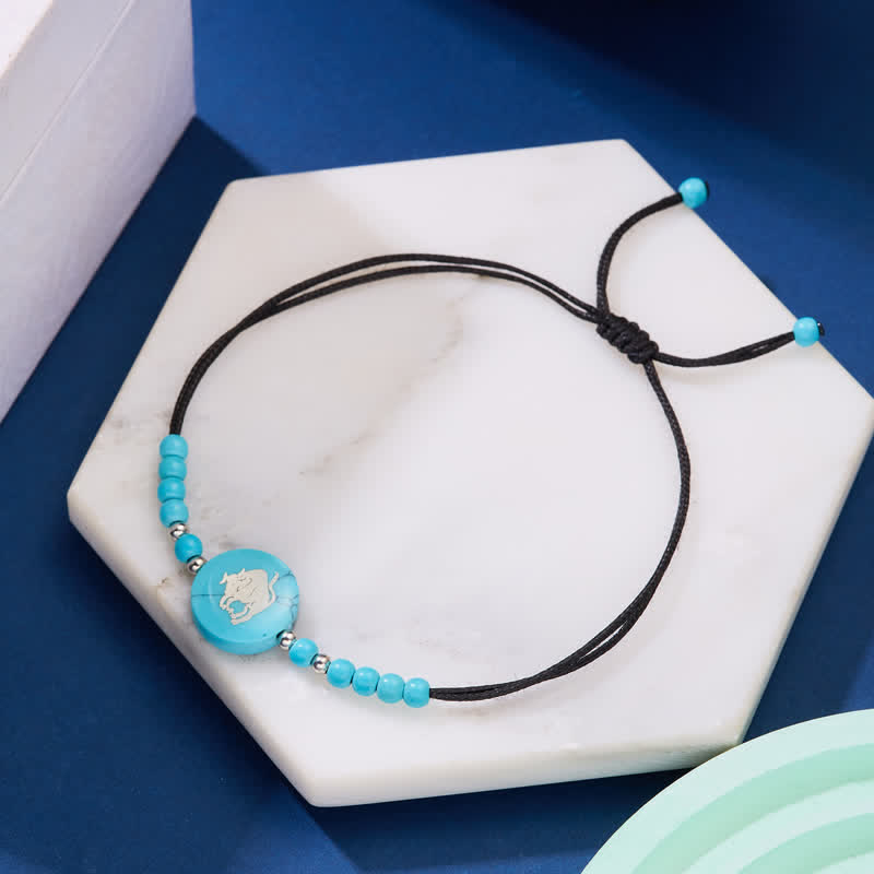 Olivenorma Bracciale intrecciato turchese con motivo zodiacale delle 12 costellazioni 