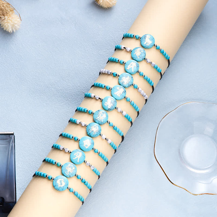 Olivenorma Bracciale intrecciato turchese con motivo zodiacale delle 12 costellazioni 