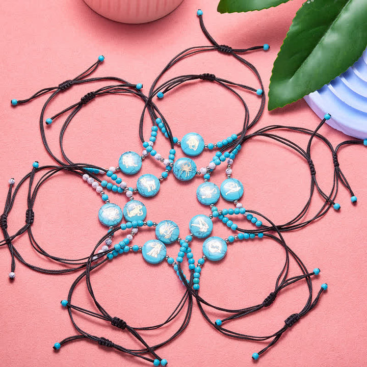 Olivenorma Bracciale intrecciato turchese con motivo zodiacale delle 12 costellazioni 