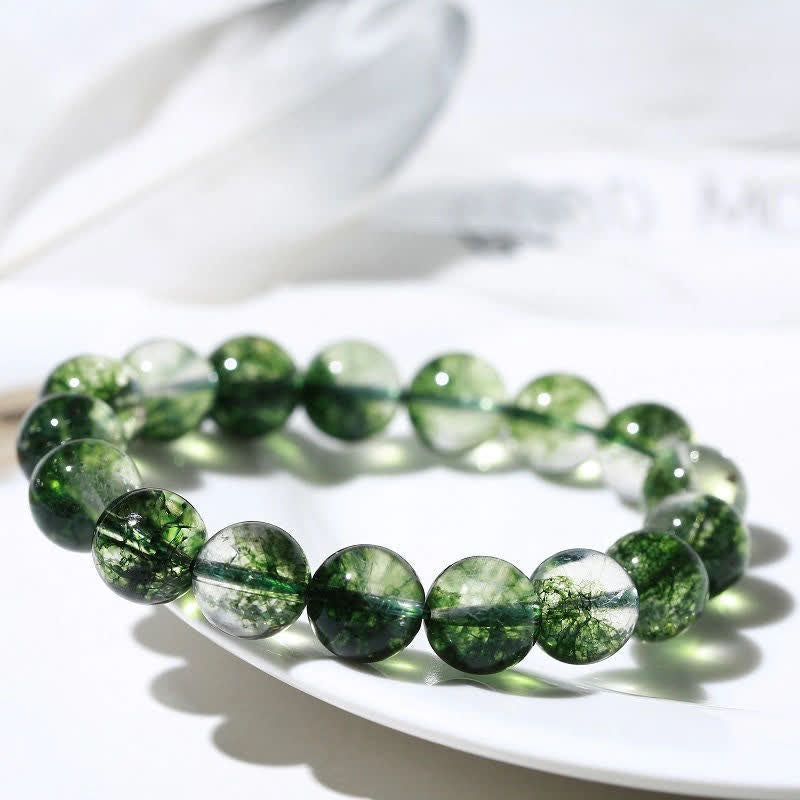 Bracciale Olivenorma con perline di quarzo fantasma verde da 6-14 mm 