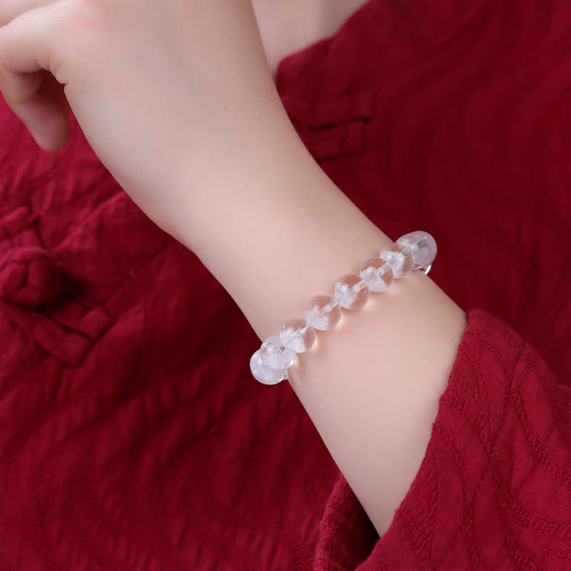 Bracciale Olivenorma con perline di quarzo fantasma bianco da 7-19 mm 