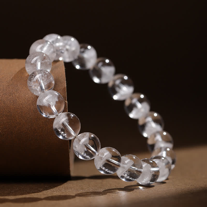 Bracciale Olivenorma con perline di quarzo fantasma bianco da 7-19 mm 