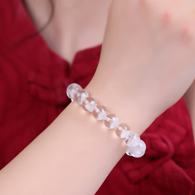 Bracciale Olivenorma con perline di quarzo fantasma bianco da 7-19 mm 