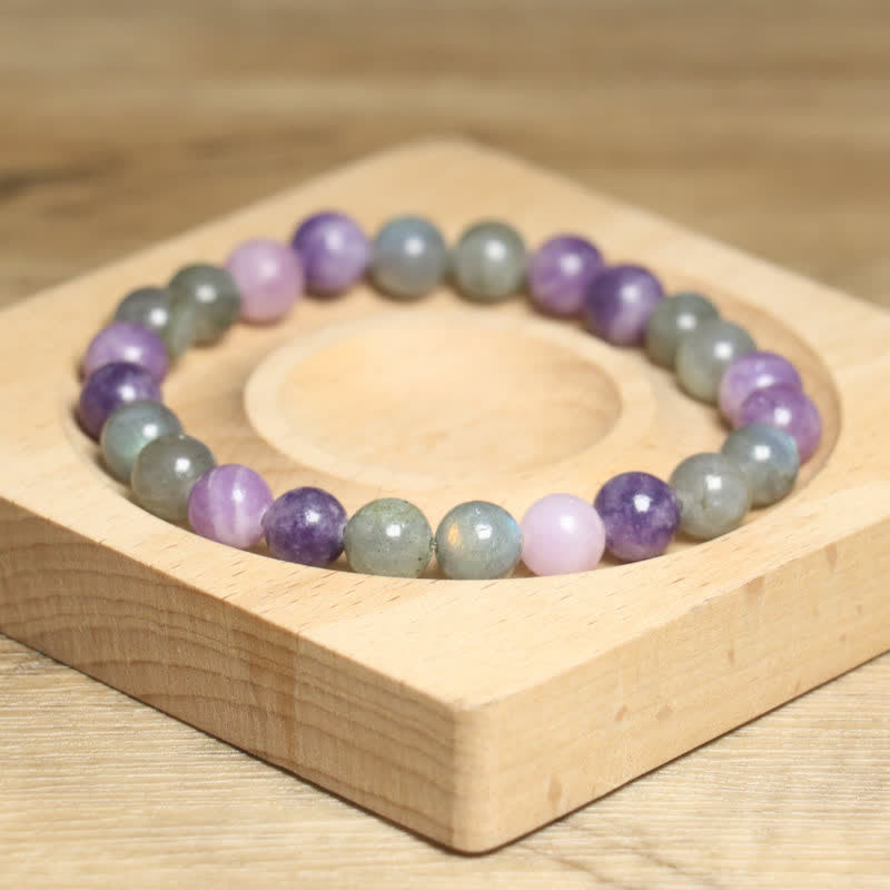 Bracciale da donna con perline di lepidolite e pietra di luna naturale Olivenorma