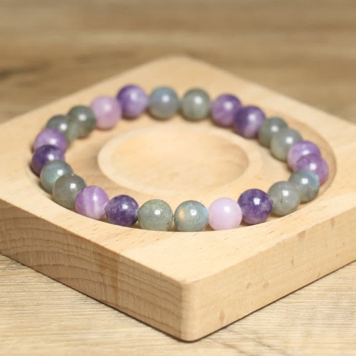 Bracciale da donna con perline di lepidolite e pietra di luna naturale Olivenorma
