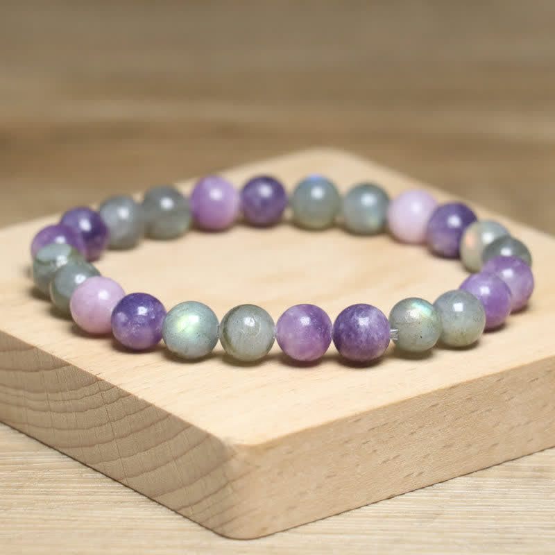 Bracciale da donna con perline di lepidolite e pietra di luna naturale Olivenorma