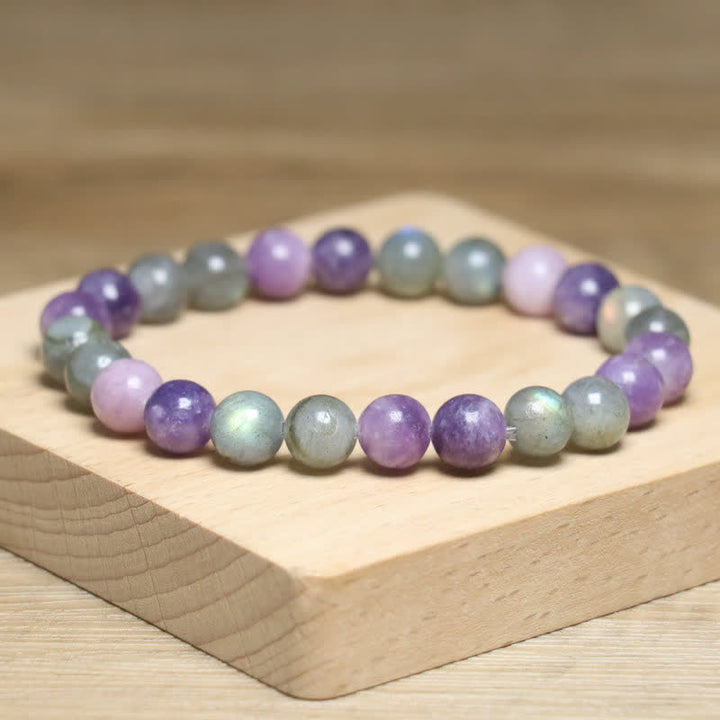 Bracciale da donna con perline di lepidolite e pietra di luna naturale Olivenorma