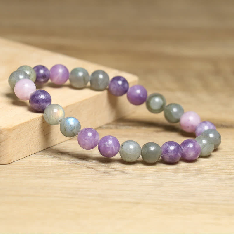Bracciale da donna con perline di lepidolite e pietra di luna naturale Olivenorma