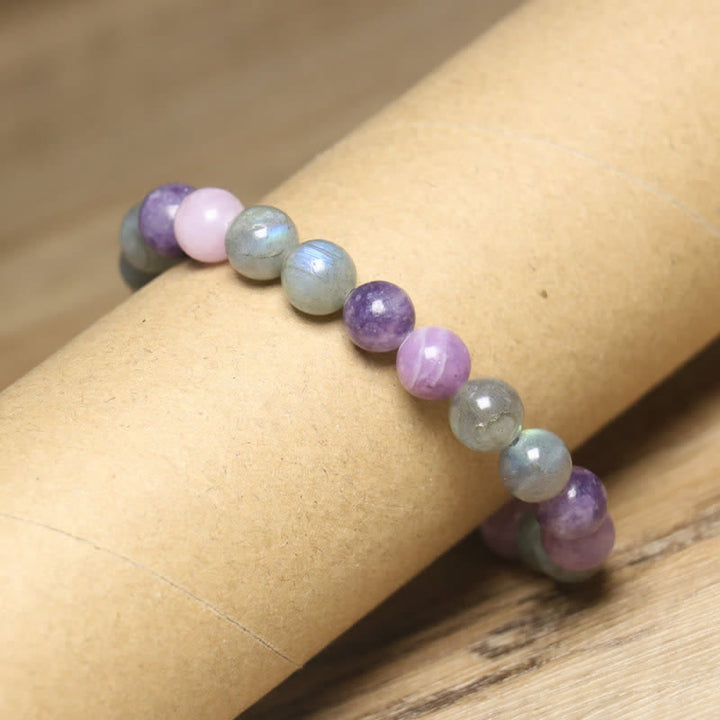 Bracciale da donna con perline di lepidolite e pietra di luna naturale Olivenorma
