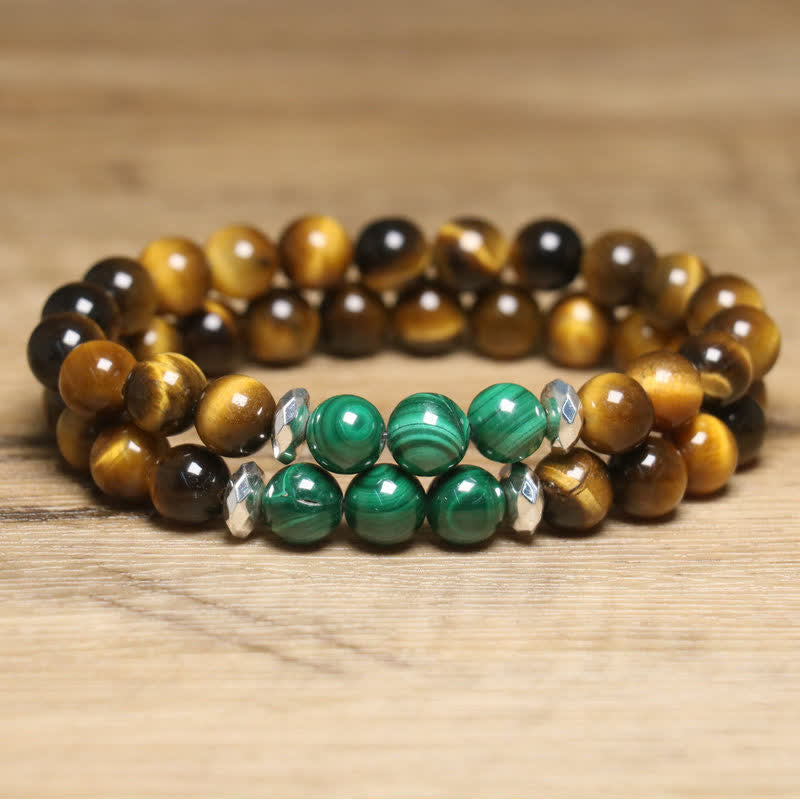 Braccialetto di perline in malachite con occhio di tigre naturale Olivenorma