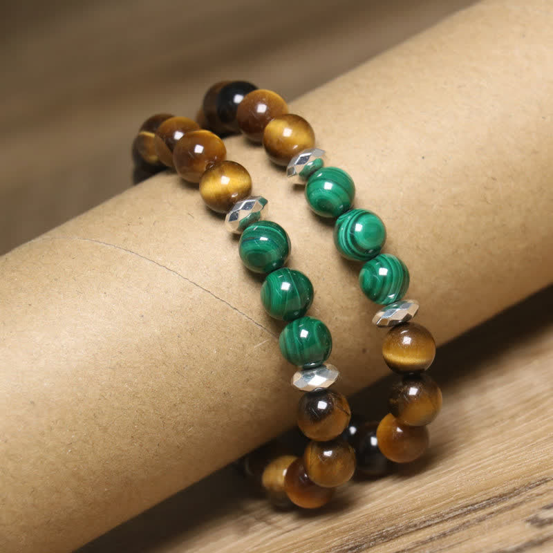 Braccialetto di perline in malachite con occhio di tigre naturale Olivenorma
