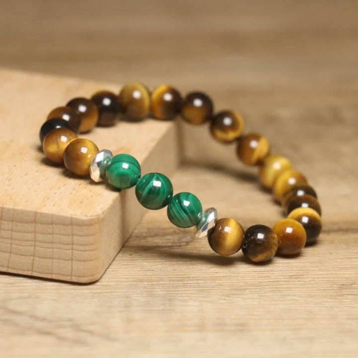 Braccialetto di perline in malachite con occhio di tigre naturale Olivenorma