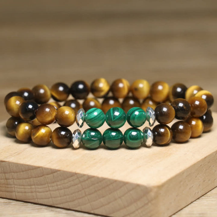Braccialetto di perline in malachite con occhio di tigre naturale Olivenorma