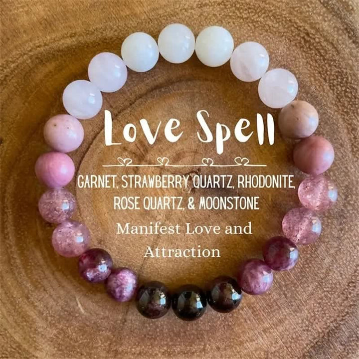 Bracciale Olivenorma "Lovers Spell" in quarzo fragola e ametista da 8 mm