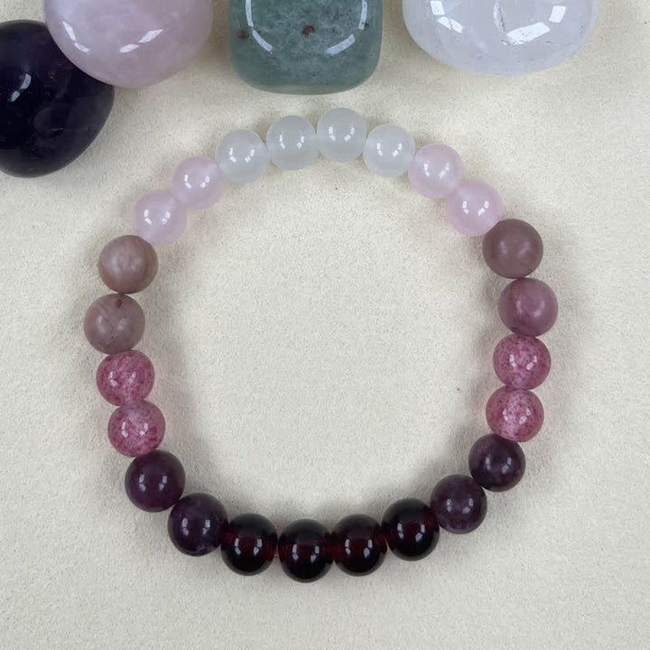 Bracciale Olivenorma "Lovers Spell" in quarzo fragola e ametista da 8 mm