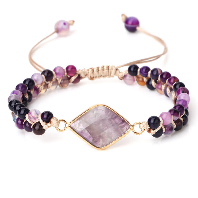 Bracciale di perline intrecciate a doppia fila in pietra naturale Olivenorma 