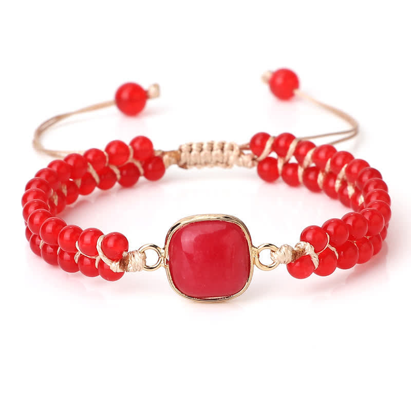 Bracciale di perline intrecciate a doppia fila in pietra naturale Olivenorma 