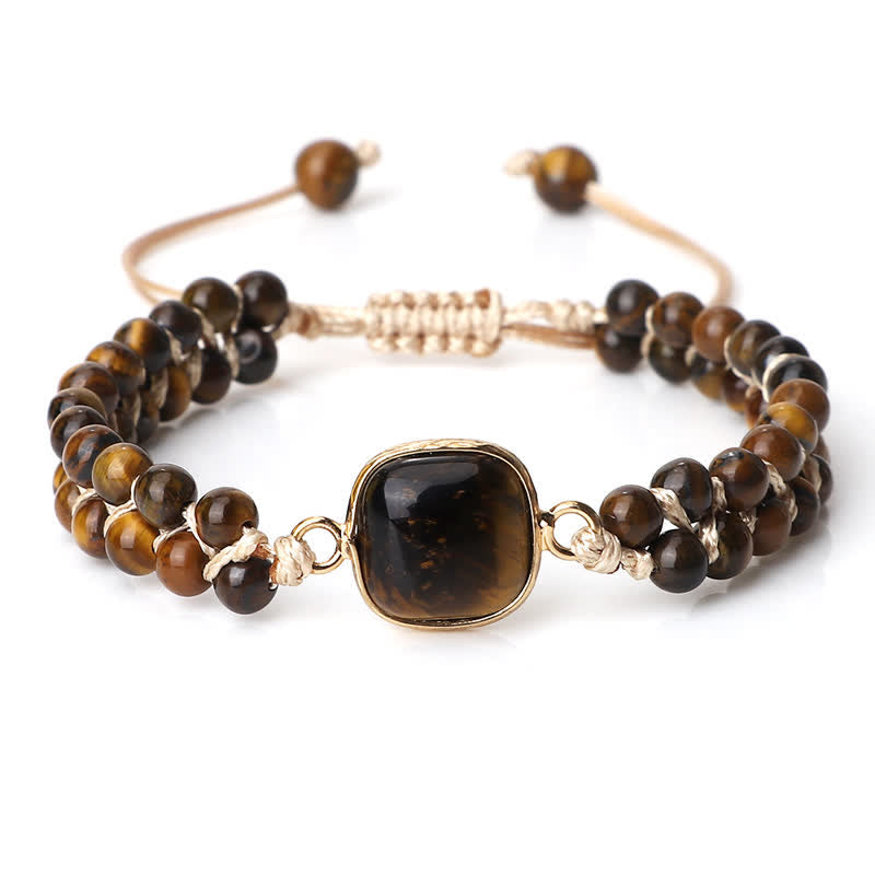 Bracciale di perline intrecciate a doppia fila in pietra naturale Olivenorma 