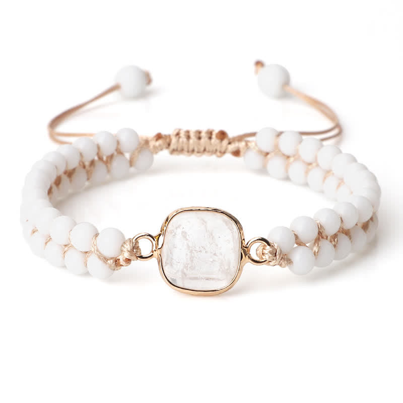 Bracciale di perline intrecciate a doppia fila in pietra naturale Olivenorma 