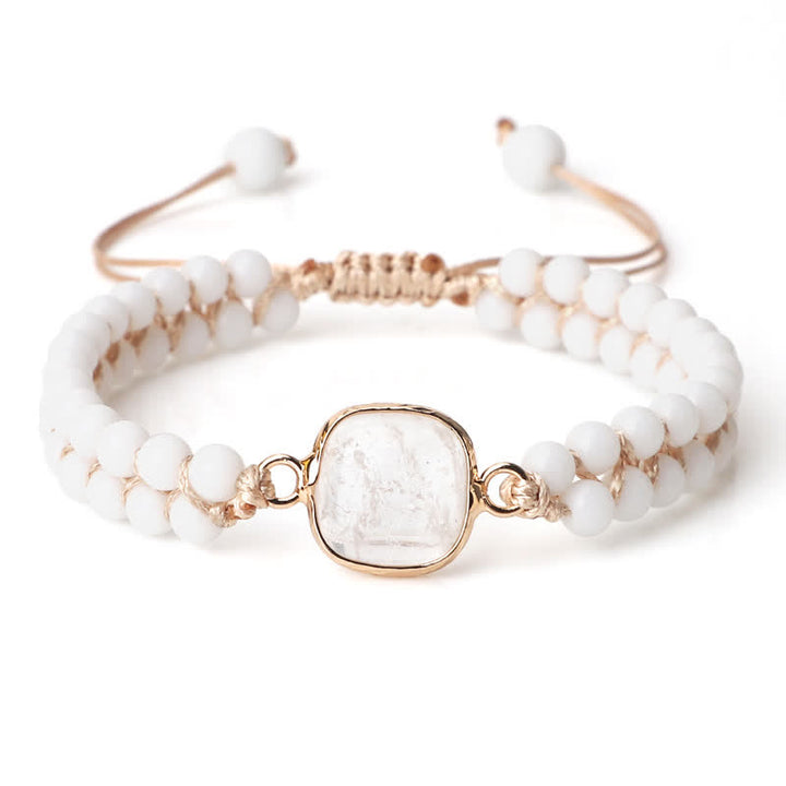 Bracciale di perline intrecciate a doppia fila in pietra naturale Olivenorma 