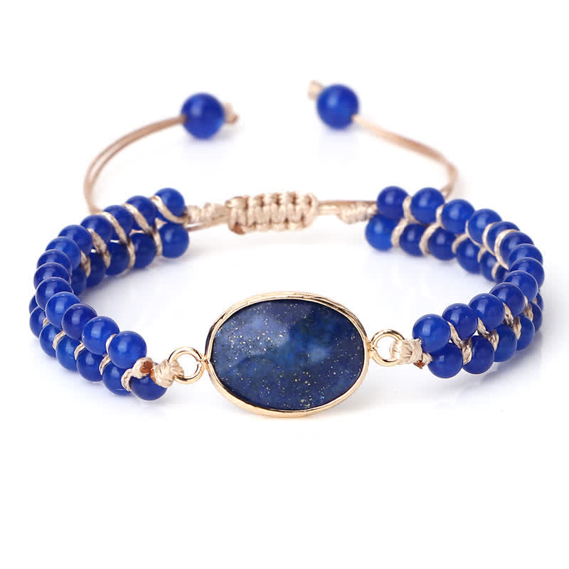 Bracciale di perline intrecciate a doppia fila in pietra naturale Olivenorma 