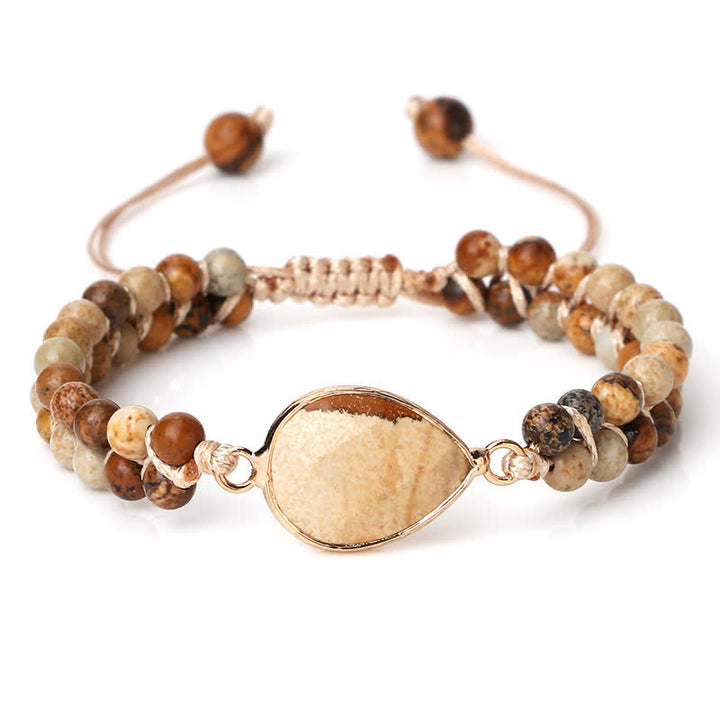 Bracciale di perline intrecciate a doppia fila in pietra naturale Olivenorma 