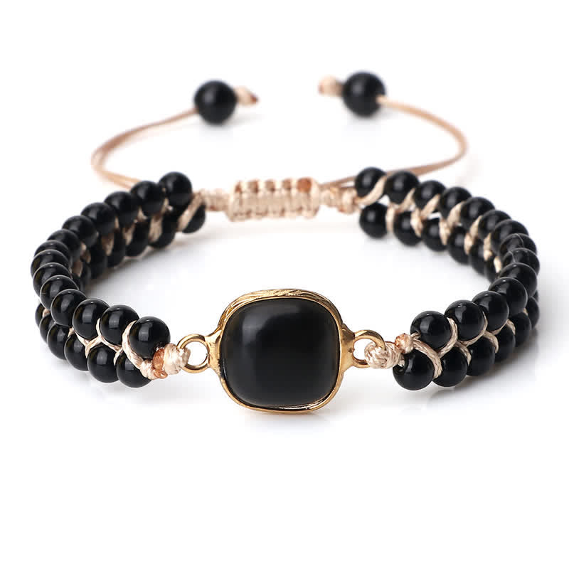 Bracciale di perline intrecciate a doppia fila in pietra naturale Olivenorma 