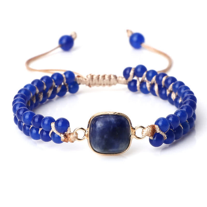 Bracciale di perline intrecciate a doppia fila in pietra naturale Olivenorma 