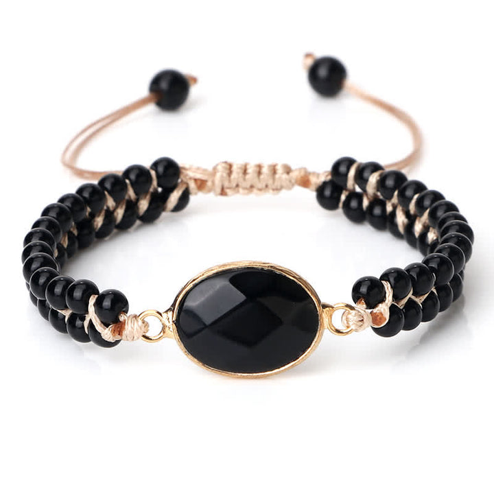 Bracciale di perline intrecciate a doppia fila in pietra naturale Olivenorma 