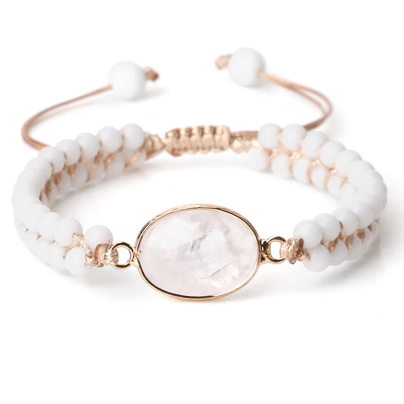 Bracciale di perline intrecciate a doppia fila in pietra naturale Olivenorma 