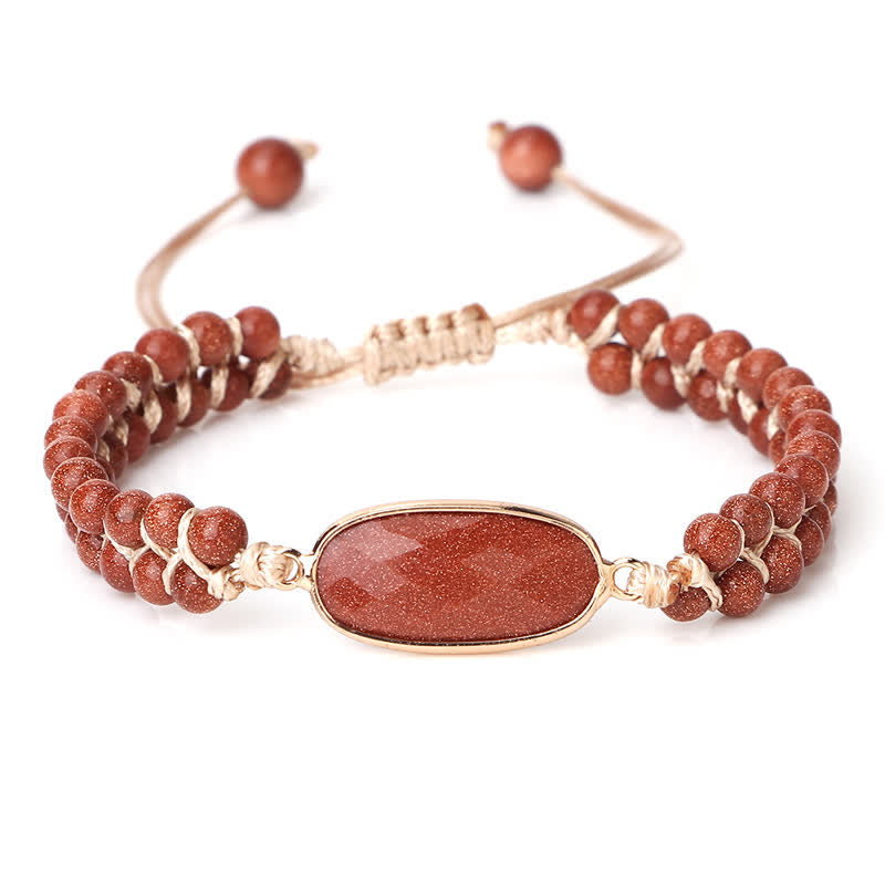 Bracciale di perline intrecciate a doppia fila in pietra naturale Olivenorma 
