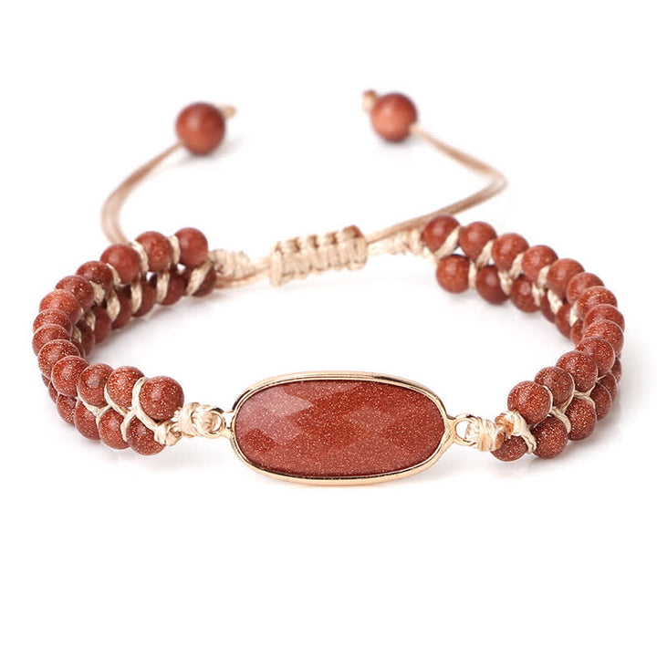 Bracciale di perline intrecciate a doppia fila in pietra naturale Olivenorma 